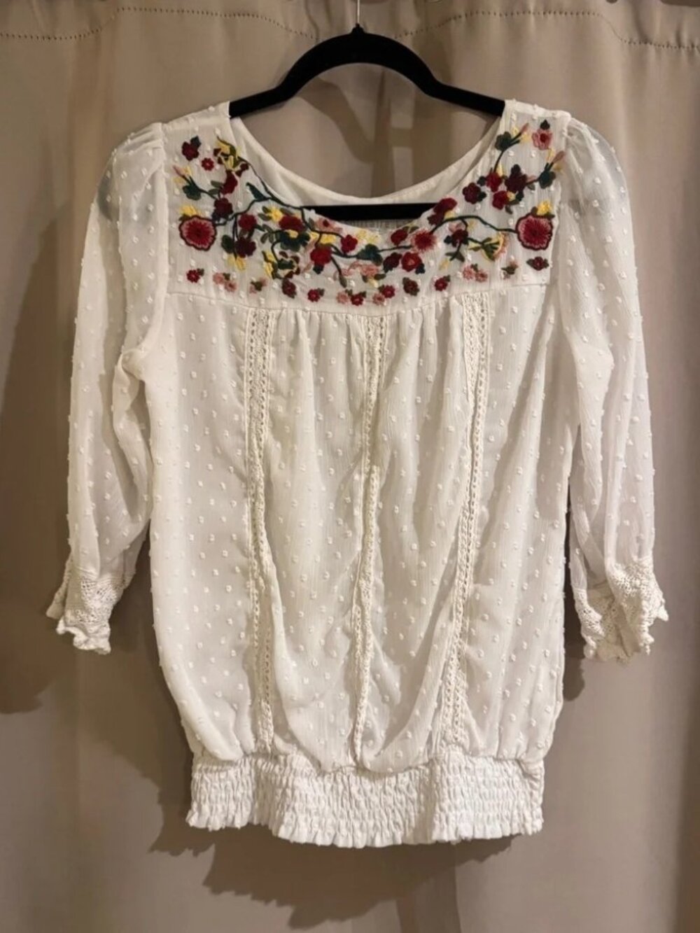 Solitaire White Blouse with Floral Embroidery